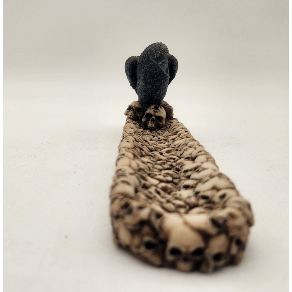 Gothic Raven Crow on Human Skulls Incense Burner Holder Resin Macabre Decor - Picture 4 of 12